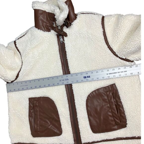 Levis Jacket WMNS 2X Cream Faux Sherpa Full Zip Brown Teddy Moto High Neck Cozy - Picture 7 of 15